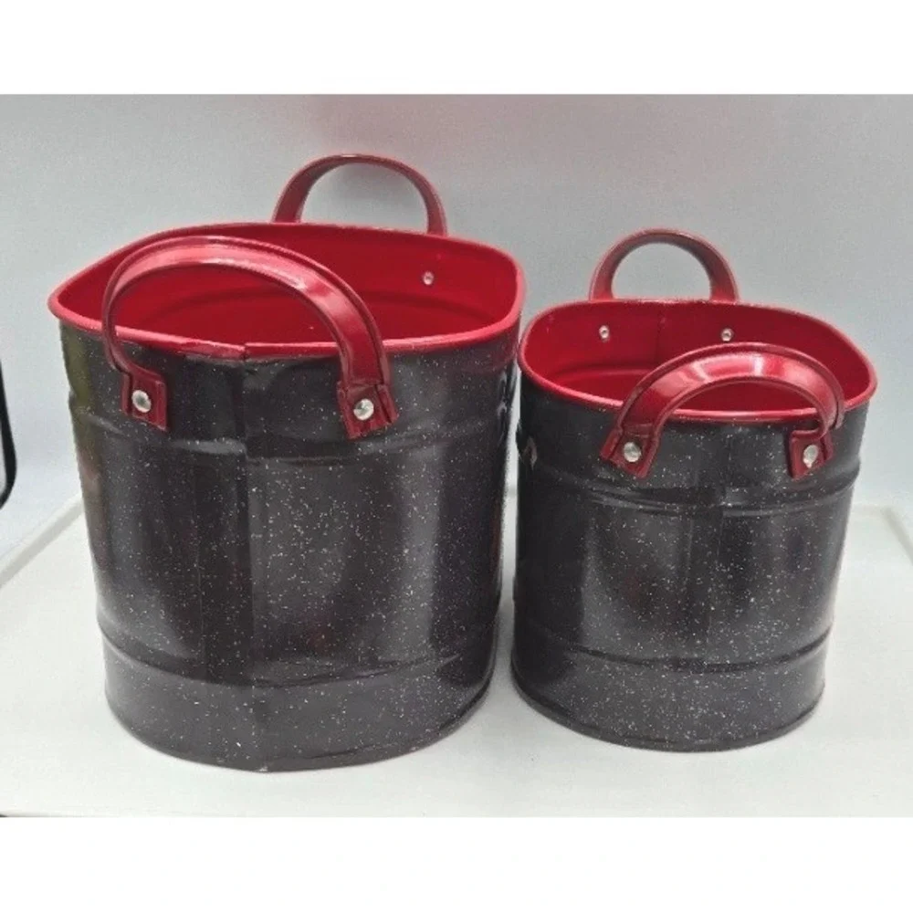 Vintage Style Santa Claus Metal Christmas Buckets Tins Nesting Set of 2